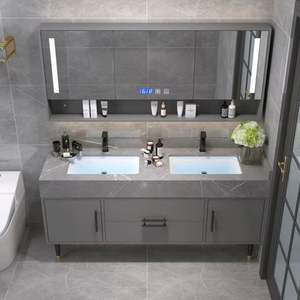 Meuble-lavabo de salle de bain flottant imperméable avec miroir anti-buée, gain de place, lavabo mural en mélamine durable pour appartements - Product Image 6