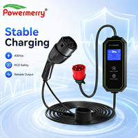 Chargeur EV portable 11 kW 16 A Type 2 400 Vca Triphasé Prise CEE IP65 RCD Courant réglable pour la recharge domestique et en garage en Europe