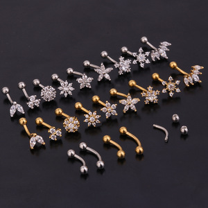 <span class=keywords><strong>Piercing</strong></span> de Acero Inoxidable Chapado en Oro con Circonita Cúbica para Ceja, Tragus, Helix, Rook, Oreja y <span class=keywords><strong>Labio</strong></span>, Diseño Curvo Tipo Banana - Product Image 1