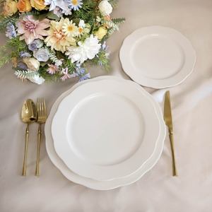 Custom Luxury Nordic <b>White</b> New Bone China Embossed <b>Set</b> with Porcelain Plates for Wedding - Product Image 3