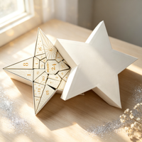 Boîte de calendrier de l'avent en forme d'étoile irrégulière haut de gamme, écologique, personnalisée OEM, avec 24 compartiments, boîte cadeau de soins de la peau pour les fêtes de l'avent