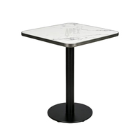 Plateau de table commercial anti-eau, carré, en contreplaqué, avec bord en métal veiné de marbre blanc, pour café extérieur