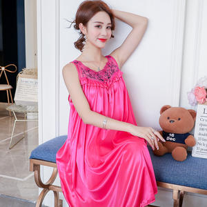 Nuevas mujeres encaje Patchwork ropa de dormir fina seda de hielo transpirable verano camisón sólido señora elegante vestido de <span class=keywords><strong>noche</strong></span> - Product Image 2