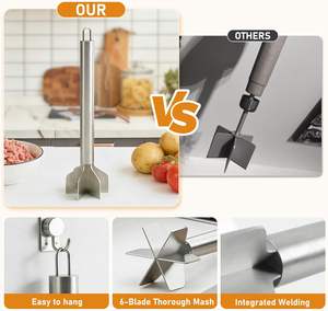 Triturador de carne de acero inoxidable con 6 cuchillas, herramienta para picar carne molida, machacador de patatas con mango, triturador de hamburguesas - Product Image 4