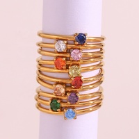 2024 cadeaux de noël coloré Zircon naissance pierre anneaux ensemble 18K plaqué or acier inoxydable pour fiançailles fête femmes bijoux