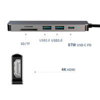Hub USB-C 6 en 1 OEM con salida de CA, carga rápida USB-C PD y 4K HD para computadora