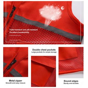 Gilet réfléchissant personnalisé promotionnel avec logo pour les travaux de construction et d'ingénierie, vêtements de travail multi-poches avec fermeture éclair, gilet de sécurité au travail - Product Image 5