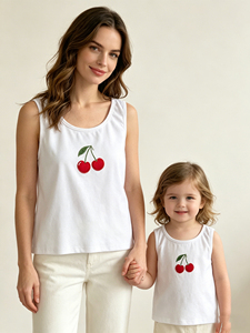 <span class=keywords><strong>Camiseta</strong></span> informal de algodón acanalado de cuello redondo a juego para mamá e hija, <span class=keywords><strong>camiseta</strong></span> sin mangas a juego para la familia - Product Image 4