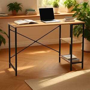 Modern Steel Frame <strong>Computer</strong> <strong>Desk</strong> with Bookshelf Minimalist Home Office <strong>Desk</strong> - Product Image 2