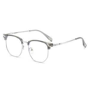 Gafas de media montura de estilo coreano, montura de metal TR, lentes planas antiluz azul, montura estrecha unisex YC12621 A1 - Product Image 4