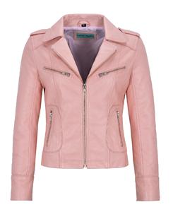 Chaqueta de Mujer Personalizada 100% Cuero Nappa Rosa Bebé Vintage con Acabado Envejecido, Marca Privada OEM/ODM, Estilo Heritage - Product Image 1