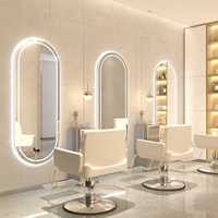 Perlengkapan Salon Modern Terlaris, Cermin Khusus Barbershop dengan Lampu LED, Cermin Dinding Aluminium untuk Tata Rambut