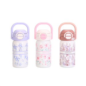 Floral Stainless Steel Thermos Cup 500Ml <b>Vacuum</b> Sealed Pop Up Lid <b>Portable</b> Travel Mug - Product Image 5
