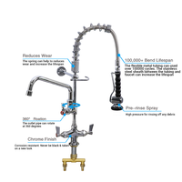 Nouvel arrivage : Robinet de pré-évier en laiton avec douchette extractible et finition chromée pour équipement de cuisine d'hôtel et de restaurant