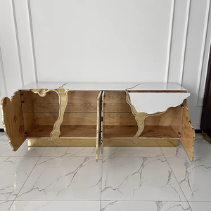 Buffet de luxe avec incrustations dorées, base en acier inoxydable 304, meuble de rangement pour projet de hall d'hôtel de prestige - Product Image 3