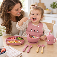 Nouvel Arrivage – Ensemble Assiette et Bol en Silicone pour Bébé, Écologique, Non Toxique, à Forte Adhérence, avec Cuillère et Bavoir d'Alimentation – Idéal Rentrée Scolaire