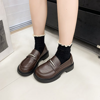 Mocassins rehaussants de style français à semelle épaisse en PU, à enfiler, bout rond, légers, couleur unie, toutes saisons