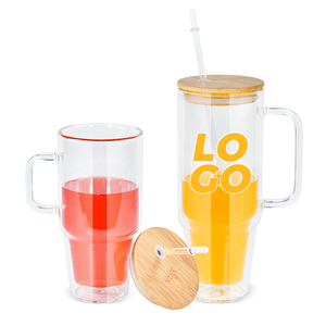 30oz 40oz a doppia parete di sublimazione bicchiere di vetro con manico a forma di bottiglia con coperchio in legno e paglia di vetro - Product Image 4