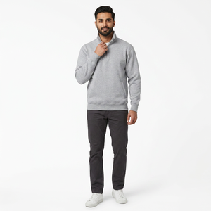 Sudadera con capucha para hombre, 100% algodón, color gris jaspeado, dos bolsillos laterales, corte regular, media cremallera, parte inferior gruesa, personalizada - Product Image 1