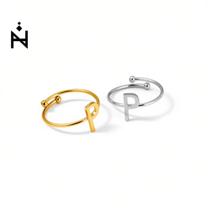 Anello in acciaio inossidabile con lettera P, oro e argento, regolabile, gioiello alla moda per donna e uomo - Product Image 2