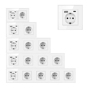 Enchufe de Pared Estándar Europeo Tipo 86 con 1-5 Tomas y Puerto USB, Panel de Vidrio Templado, 16A AC220V, Puerta de Protección para Enchufe - Product Image 1