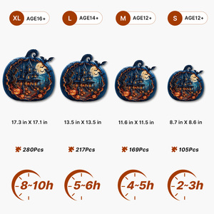 Moonlit Pumpkin Manor Wooden Jigsaw Puzzle, Irregular Unique Animal Shaped Pieces, Halloween Haunted Castle Wood Puzzle with Gif - Product Image 4