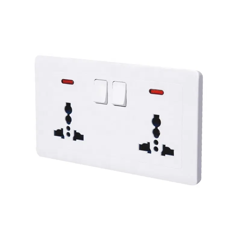 250V 13A 2x3 pin switched socket with neon
