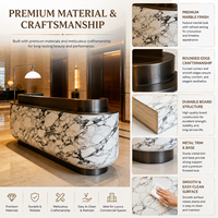 Comptoir de réception moderne en marbre naturel avec finition bronze, forme carrée, éclairage LED pour hall d'hôtel de luxe, bureau, logo personnalisé