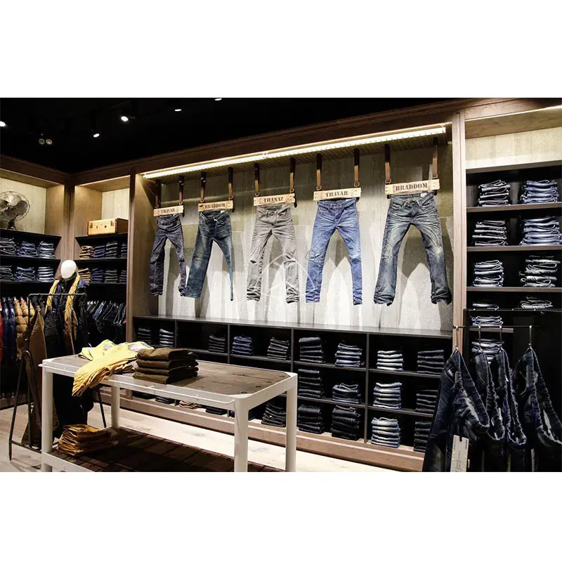 Jeans Retail Shop Display Vestuário Pequena loja de varejo Design Wall Mounted Jeans Clothing Display
