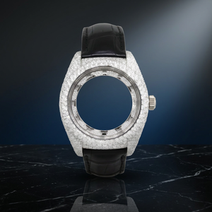 Reloj de Lujo Unisex de Acero Inoxidable con Moissanita, Caja Redonda, Correa de Cuero, Cristal de Zafiro, Analógico - Product Image 1