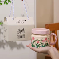 Cangkir keramik bunga mewah dengan tutup untuk wanita, cocok untuk rumah dan kantor, cangkir minum kopi dan teh kelas atas