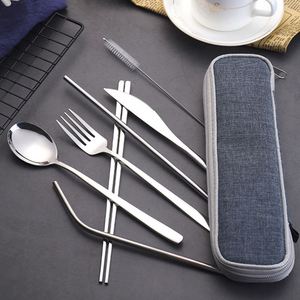Camping Tableware Reusable Stainless Steel Travel Cutlery Straw Set With Case - Product Image 4