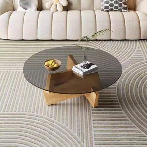 Nordischer Minimalistischer Couchtisch mit Glasplatte und Holzrahmen - Umweltfreundlich, Langlebig, Einfache Montage für Wohnzimmer & Esszimmer - Product Image 2