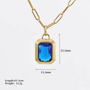 Acier inoxydable Carré Rock Sucre Coloré Zircon Pendentif Trombone Chaîne Collier Ins Haute Louange Couleur Protection - Product Image 5