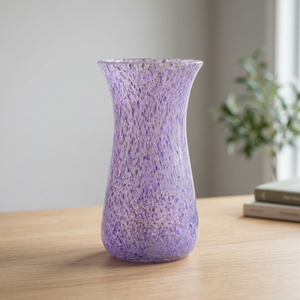 Vase de table en verre design industriel moucheté violet, récipient décoratif pour compositions florales, centre de table pour salon et salle à manger - Product Image 3