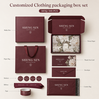 Ensemble de boîtes d'emballage personnalisées avec impression de logo, boîte d'expédition, sac en papier, papier de soie, autocollant, ruban, carte de remerciement, boîtes en papier pour vêtements