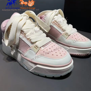 Baskets compensées roses et blanches pour femmes avec empiècements en mesh et broderie étoile - Product Image 1