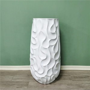 Grande <span class=keywords><strong>bianco</strong></span> in fibra di <span class=keywords><strong>cemento</strong></span> rilievo dipinto rotondo vaso di <span class=keywords><strong>cemento</strong></span> per vivaio da giardino o decorazione per la casa durevole in fibra di vetro vaso di fiori - Product Image 3