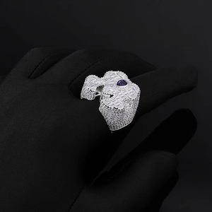 Hip-hop Blue Water Drop Gem <b>Letter</b> Ring, Full T-square Zircon Ring Jewelry - Product Image 4