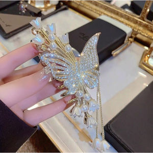 بيع بالجملة عالية الجودة سبائك الزنك المعدنية فراشة الموضة خرافية زهرة حجر الراين الاصطناعي شرابة اللؤلؤ يومي - Product Image 4