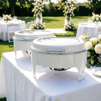 Perlengkapan Restoran Hotel Chef Pemanas Makanan Bundar Set Prasmanan Katering Stainless Steel Dubai Royal White Chafing Dishes