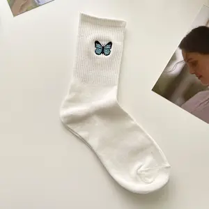 Cute Cartoon Butterfly Girls Socks Korean Custom design logo Embroidery Funny Long Socks
