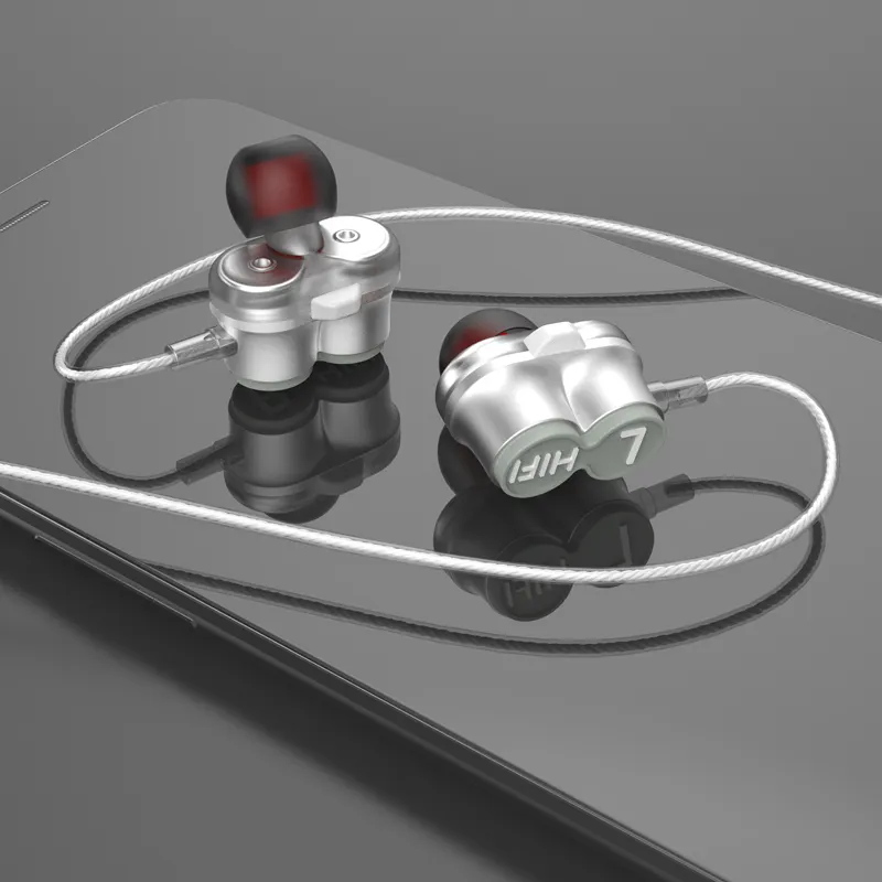 Dual Dynamic Driver Earbuds Headphones Double Driver Earphones Balanced Bass Driven Sound with Mic   Volume Control Home