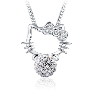Collier tendance pour femme avec pendentif chat Hello Kitty, nœud et boule en zircon, chaîne maille forçat - Product Image 1