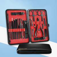 Ensemble de manucure HONGSTARS de qualité supérieure en acier inoxydable avec revêtement noir, 18 pièces, emballage en polybag, logo personnalisé, utilisation facile, réparation des ongles