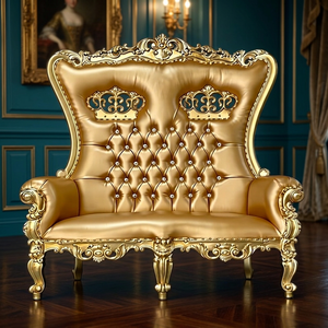 Chaises de mariage capitonnées dorées sculptées de style mid-century, durables, avec structure en bois massif, mobilier de luxe - Product Image 3