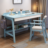 Bureau d'étude en bois massif avec étagère sous le bureau, tiroirs et crochet latéral pour bureau à domicile