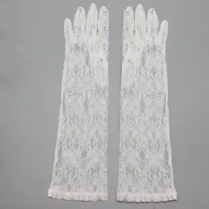 9504-1Ladies 时尚白色短新娘手腕长度婚礼手套新娘蕾丝手套