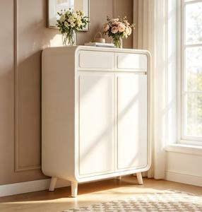 Armoire de rangement moderne en plastique blanc avec deux portes et tiroirs, style scandinave, meubles pour la maison, pour le salon ou le bureau - Product Image 4