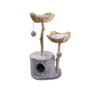 شكل فريد جميل خشبي برج شجرة القط دائم طبيعي أثاث شجرة القط مع حبل الجوت - Product Image 3